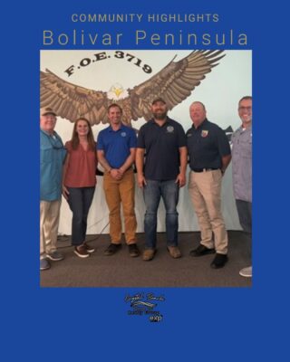 Crystal Beach One10 Realty Group attending the Bolivar Peninsula Chamber Brown Bag Lunch discussing Galveston County community updates.