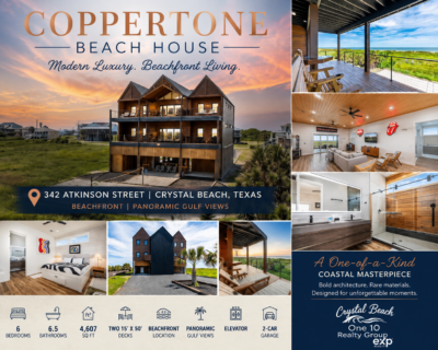 Coppertone Beach House beachfront home in Crystal Beach Texas