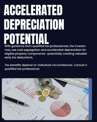 Financial documents illustrating potential depreciation benefits for real estate investors