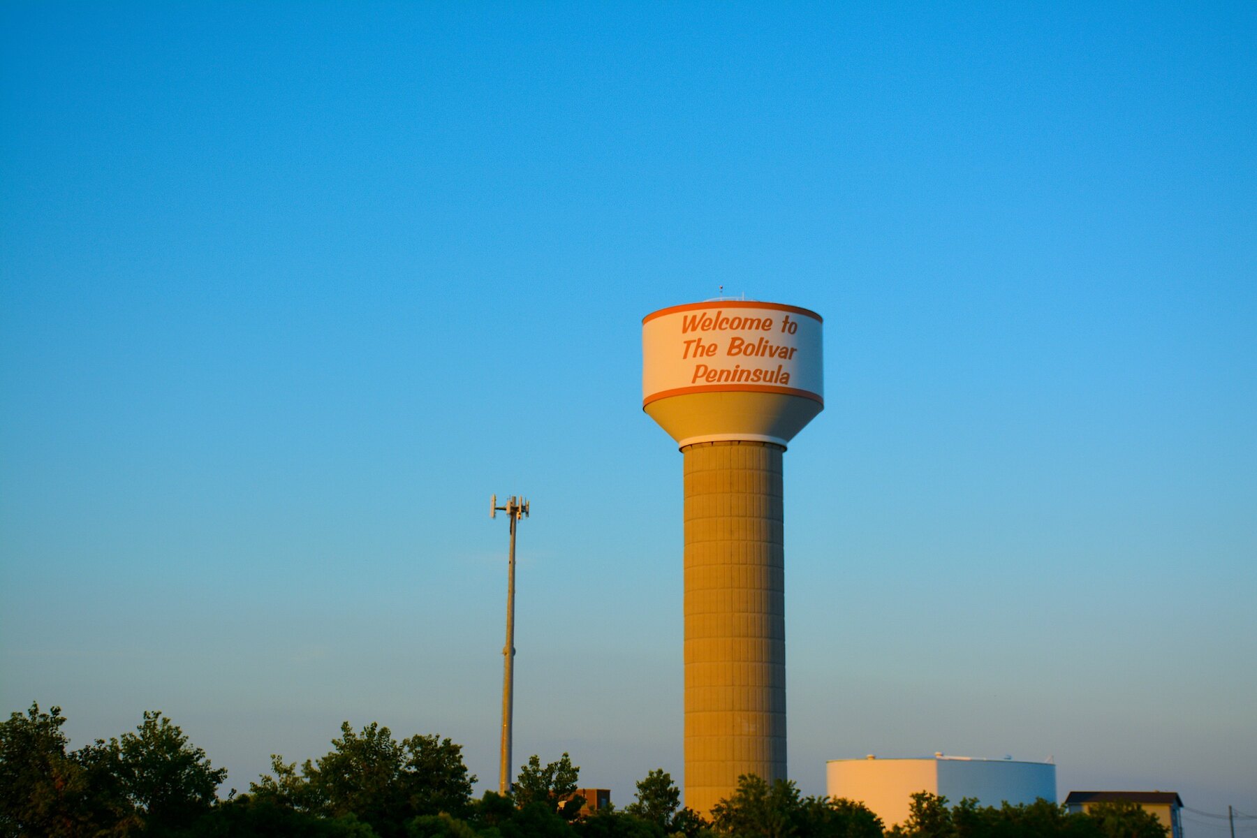 Crystal Beach water tower and local surroundings on the Bolivar Peninsula