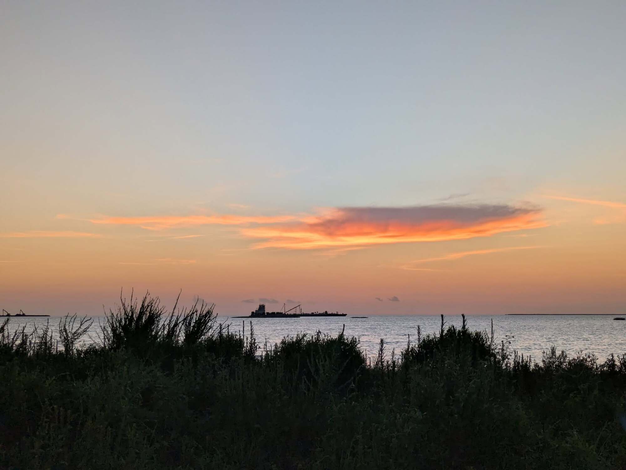 Sunset over the coast in Caplen, Texas