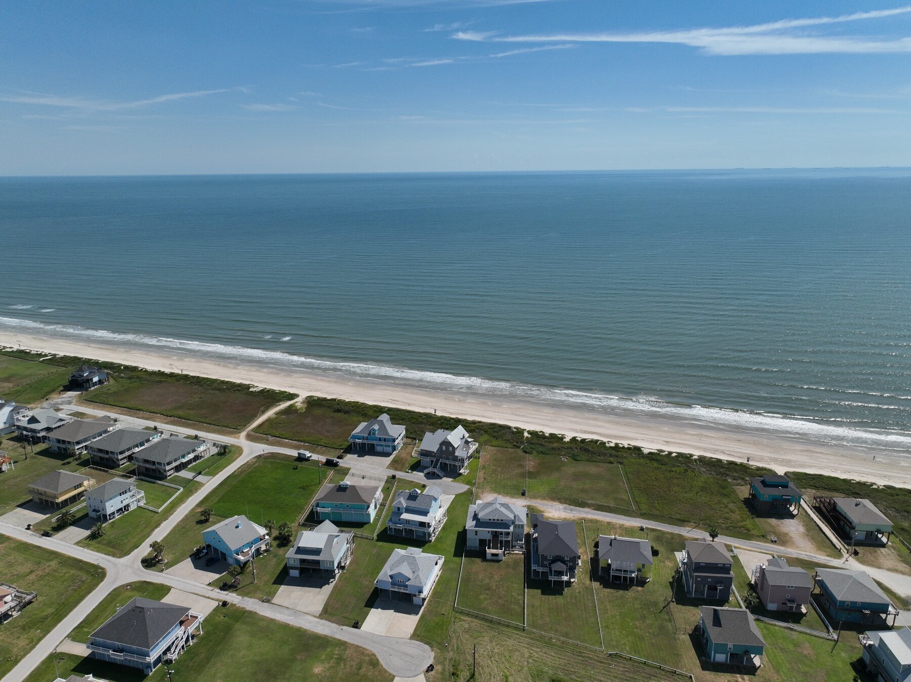 Aerial view of the Crystal Beach coastline and surrounding land